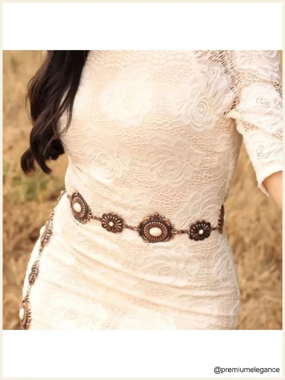 Large Western Concho Metal Chain Belt with Turquoise